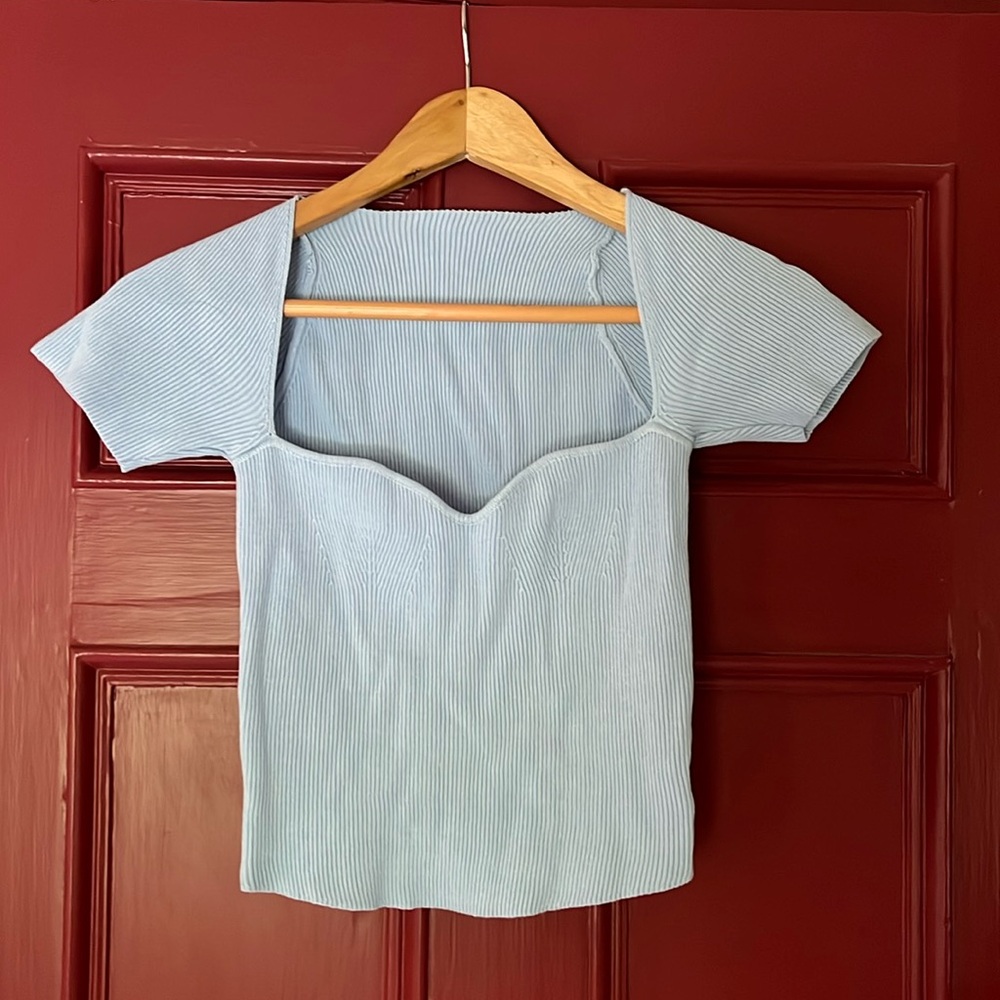 Powder Blue Knit Princess Neck Top S